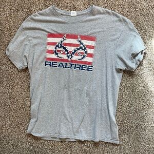 Men’s large real tree t shirt American flag gray
